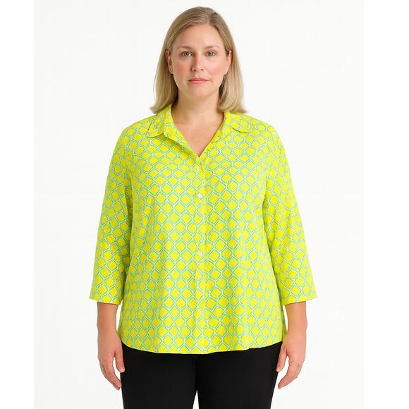 Lands' End Women's Abstract Print Long Sleeve Blouse Size 14 Petite -Yellow/Blue - Picture 1 of 8